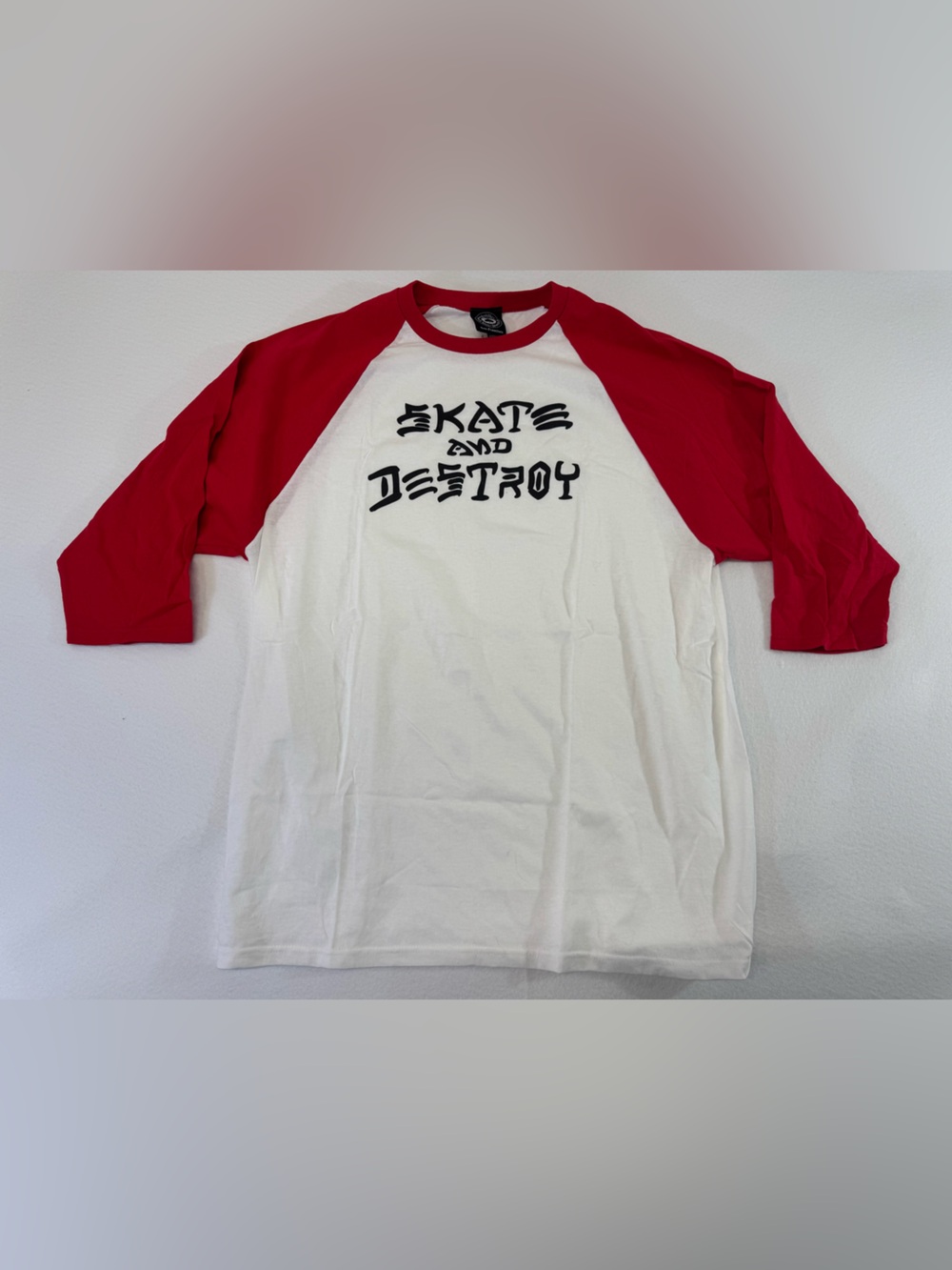 Thrasher White Baseball Tee Red Raglan Trim Tag “skate and destroy” skateboard